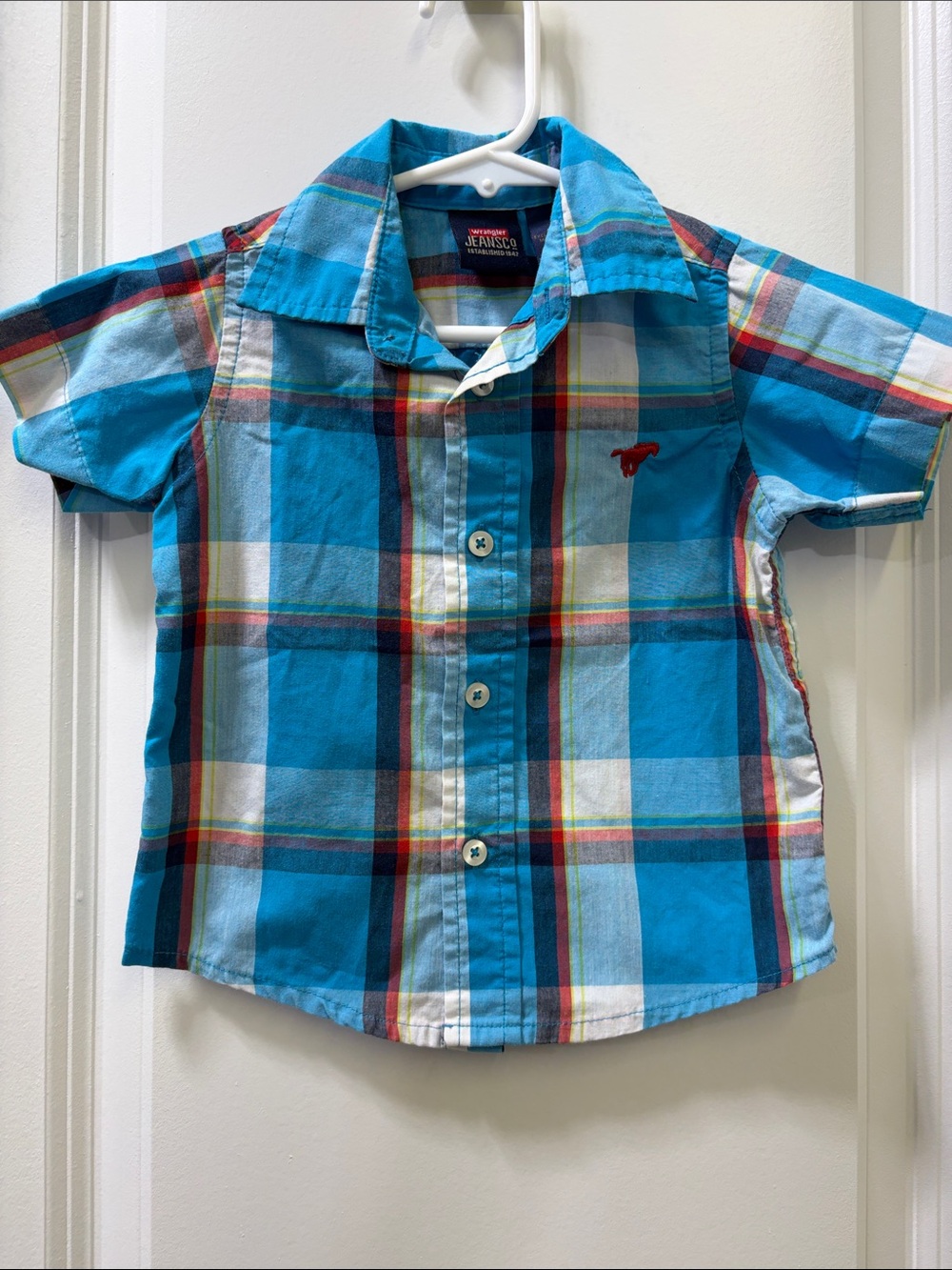Wrangler Blue Plaid Short-Sleeve Button-Down Shirt